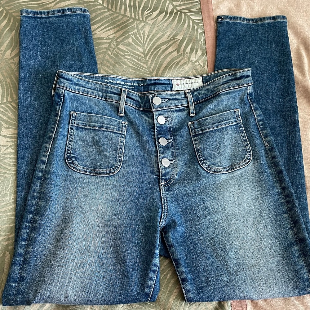 AG by Anthropologie Vintage Stevie Ankle Button Up Slim Straight Jeans